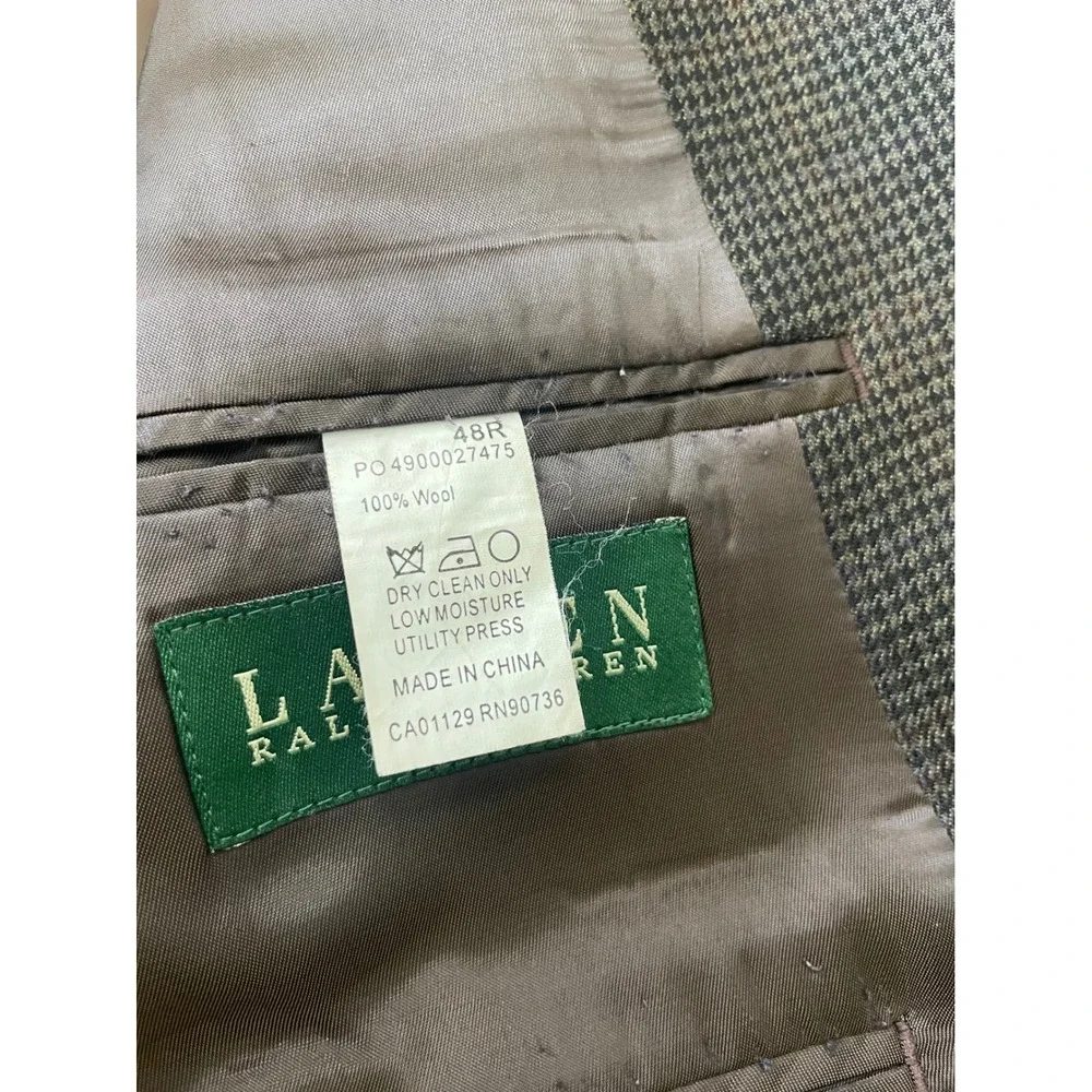 Lauren Ralph Lauren Blazer Mens 46R‎ Brown Houndstooth Sport Coat Good Condition